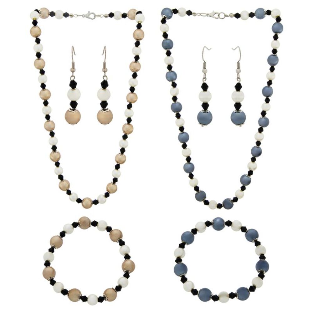 Vintage Inspired Pearl Beaded Necklace, Bracelet & Dangle Earring Jewelry Sets